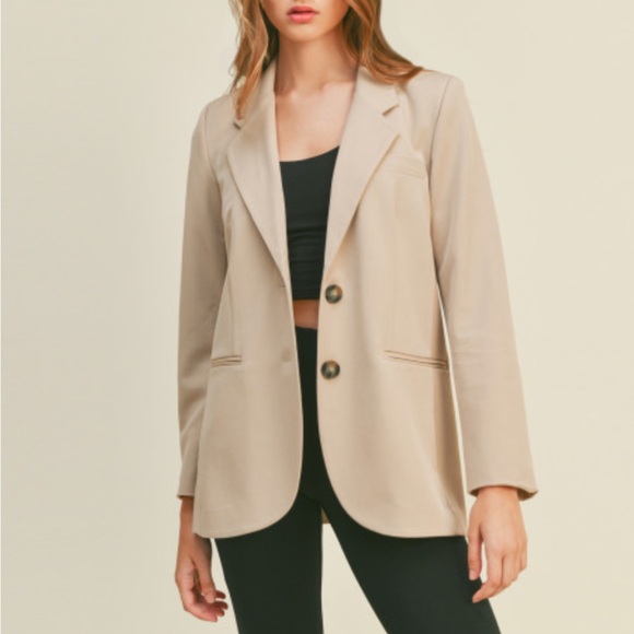 MINIMALIST BOYFRIEND BLAZER JACKET - KHAKI TAUPE - Picture 2 of 6